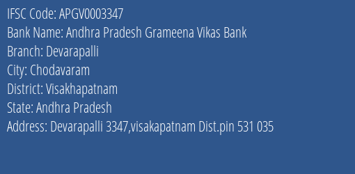 Andhra Pradesh Grameena Vikas Bank Devarapalli Branch Visakhapatnam IFSC Code APGV0003347