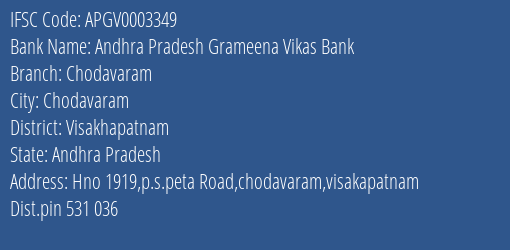 Andhra Pradesh Grameena Vikas Bank Chodavaram Branch Visakhapatnam IFSC Code APGV0003349