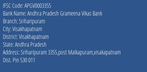 Andhra Pradesh Grameena Vikas Bank Sriharipuram Branch Visakhapatnam IFSC Code APGV0003355