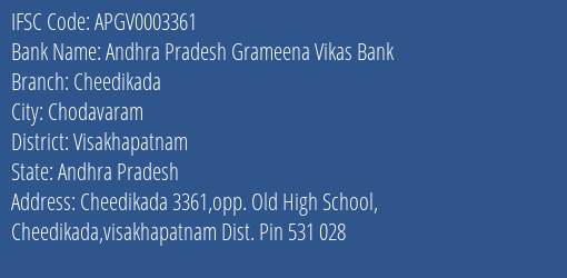 Andhra Pradesh Grameena Vikas Bank Cheedikada Branch, Branch Code 003361 & IFSC Code Apgv0003361