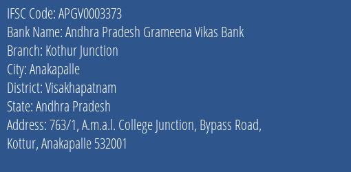 Andhra Pradesh Grameena Vikas Bank Kothur Junction Branch, Branch Code 003373 & IFSC Code Apgv0003373