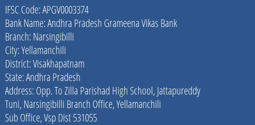 Andhra Pradesh Grameena Vikas Bank Narsingibilli Branch Visakhapatnam IFSC Code APGV0003374