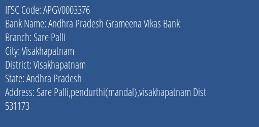 Andhra Pradesh Grameena Vikas Bank Sare Palli Branch Visakhapatnam IFSC Code APGV0003376