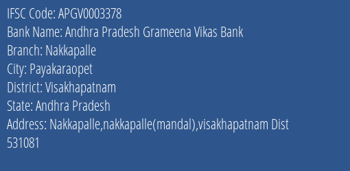 Andhra Pradesh Grameena Vikas Bank Nakkapalle Branch Visakhapatnam IFSC Code APGV0003378