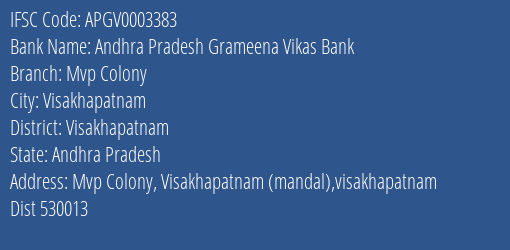 Andhra Pradesh Grameena Vikas Bank Mvp Colony Branch, Branch Code 003383 & IFSC Code Apgv0003383
