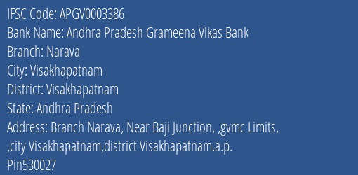 Andhra Pradesh Grameena Vikas Bank Narava Branch Visakhapatnam IFSC Code APGV0003386