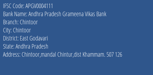 Andhra Pradesh Grameena Vikas Bank Chintoor Branch, Branch Code 004111 & IFSC Code APGV0004111