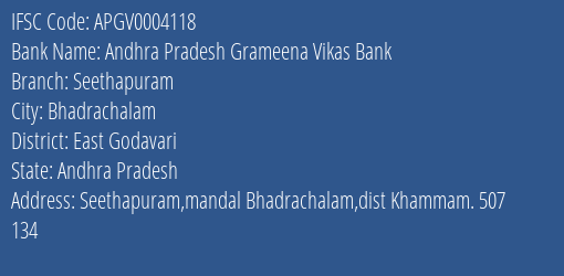 Andhra Pradesh Grameena Vikas Bank Seethapuram Branch East Godavari IFSC Code APGV0004118