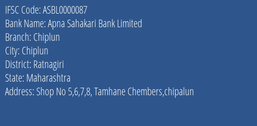 Apna Sahakari Bank Limited Chiplun Branch IFSC Code