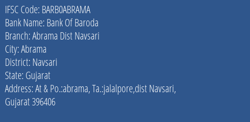 Bank Of Baroda Abrama Dist Navsari Branch IFSC Code