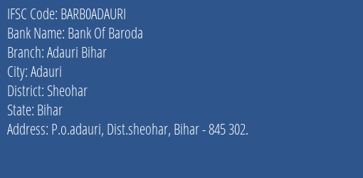 Bank Of Baroda Adauri, Bihar Branch IFSC Code