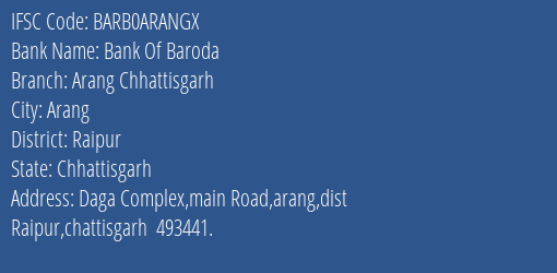 Bank Of Baroda Arang Chhattisgarh Branch IFSC Code