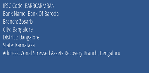Bank Of Baroda Zosarb Branch, Branch Code ARMBAN & IFSC Code BARB0ARMBAN