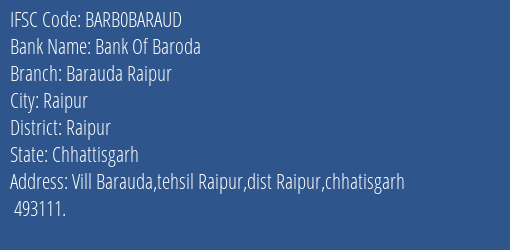 Bank Of Baroda Barauda Raipur Branch IFSC Code