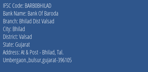 Bank Of Baroda Bhilad Dist Valsad Branch IFSC Code