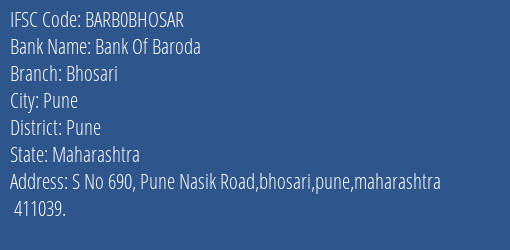 Bank Of Baroda Bhosari Branch Pune IFSC Code BARB0BHOSAR