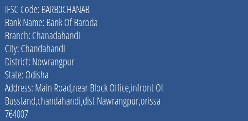Bank Of Baroda Chanadahandi Branch, Branch Code CHANAB & IFSC Code BARB0CHANAB