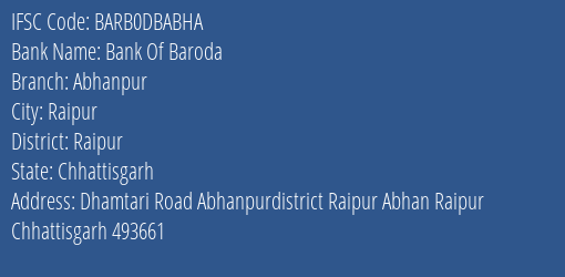 Bank Of Baroda Abhanpur Branch IFSC Code