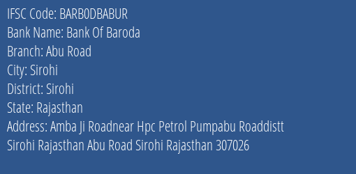 Bank Of Baroda Abu Road Branch IFSC Code