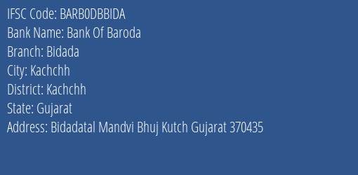 Bank Of Baroda Bidada Branch, Branch Code DBBIDA & IFSC Code BARB0DBBIDA