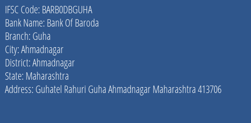 Bank Of Baroda Guha Branch Ahmadnagar IFSC Code BARB0DBGUHA