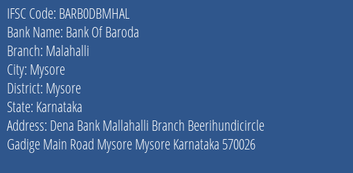 Bank Of Baroda Malahalli Branch Mysore IFSC Code BARB0DBMHAL