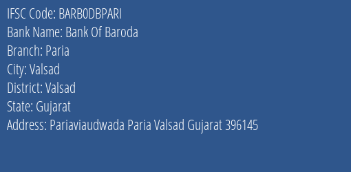 Bank Of Baroda Paria Branch IFSC Code