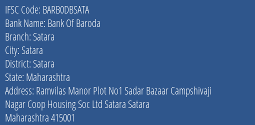 Bank Of Baroda Satara Branch Satara IFSC Code BARB0DBSATA