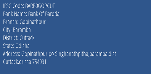 Bank Of Baroda Gopinathpur Branch IFSC Code