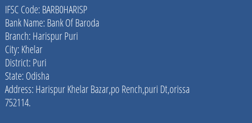 Bank Of Baroda Harispur Puri Branch Puri IFSC Code BARB0HARISP