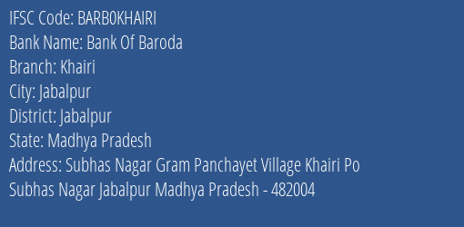 Bank Of Baroda Khairi Branch IFSC Code