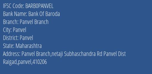 Bank Of Baroda Panvel Branch Branch Panvel IFSC Code BARB0PANVEL