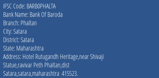 Bank Of Baroda Phaltan Branch Satara IFSC Code BARB0PHALTA
