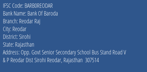 Bank Of Baroda Reodar Raj Branch IFSC Code