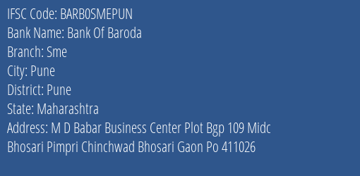 Bank Of Baroda Sme Branch Pune IFSC Code BARB0SMEPUN