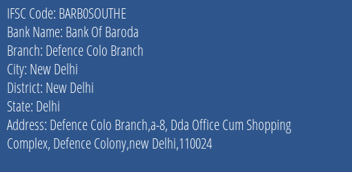 Bank Of Baroda Defence Colo Branch Branch IFSC Code