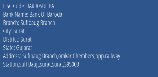 Bank Of Baroda Sufibaug Branch Branch Surat IFSC Code BARB0SUFIBA