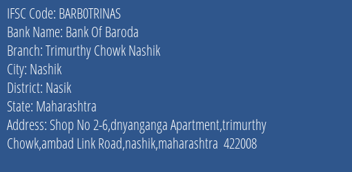 Bank Of Baroda Trimurthy Chowk Nashik Branch Nasik IFSC Code BARB0TRINAS