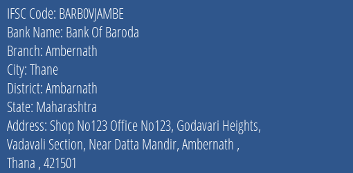 Bank Of Baroda Ambernath Branch Ambarnath IFSC Code BARB0VJAMBE