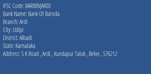 Bank Of Baroda Ardi Branch Albadi IFSC Code BARB0VJARDI