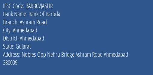 Bank Of Baroda Ashram Road Branch IFSC Code