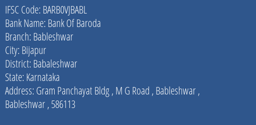 Bank Of Baroda Bableshwar Branch Babaleshwar IFSC Code BARB0VJBABL