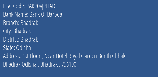 Bank Of Baroda Bhadrak Branch IFSC Code