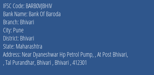 Bank Of Baroda Bhivari Branch Bhivari IFSC Code BARB0VJBHIV