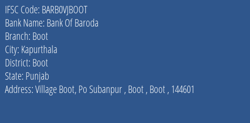 Bank Of Baroda Boot Branch Boot IFSC Code BARB0VJBOOT