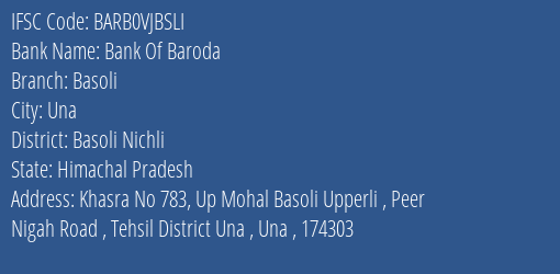 Bank Of Baroda Basoli Branch Basoli Nichli IFSC Code BARB0VJBSLI