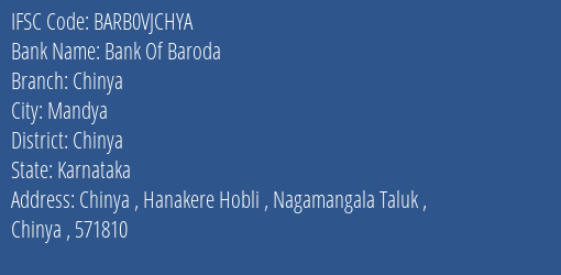 Bank Of Baroda Chinya Branch Chinya IFSC Code BARB0VJCHYA
