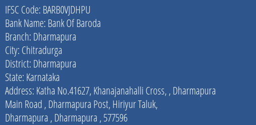 Bank Of Baroda Dharmapura Branch Dharmapura IFSC Code BARB0VJDHPU