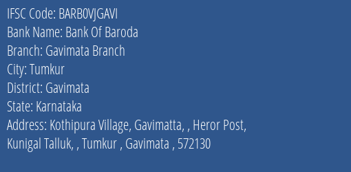 Bank Of Baroda Gavimata Branch Branch Gavimata IFSC Code BARB0VJGAVI