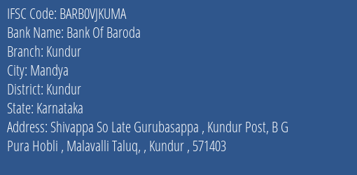 Bank Of Baroda Kundur Branch Kundur IFSC Code BARB0VJKUMA